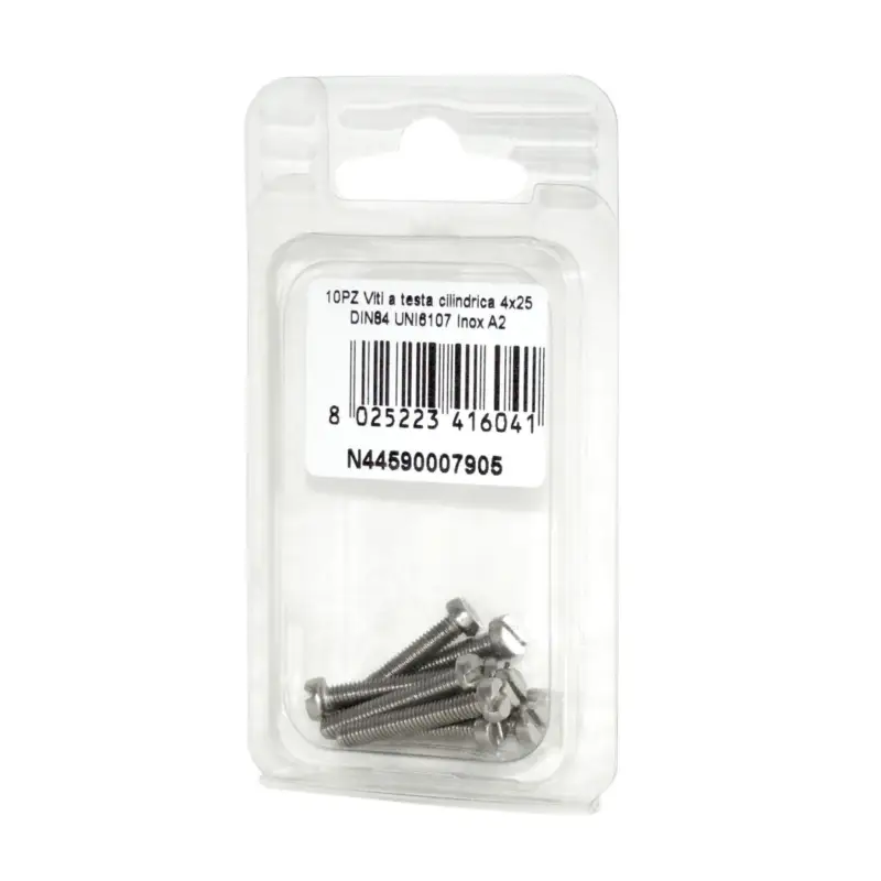 Viti a testa cilindrica con Intaglio DIN84 UNI6107 Inox A2 4x25mm 10pz N44590007905 Economico