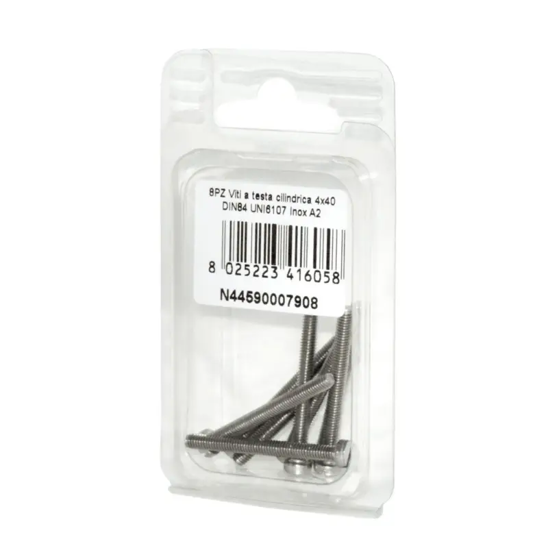 Promo Stagionale Viti a testa cilindrica con Intaglio DIN84 UNI6107 Inox A2 4x40mm 8pz N44590007908
