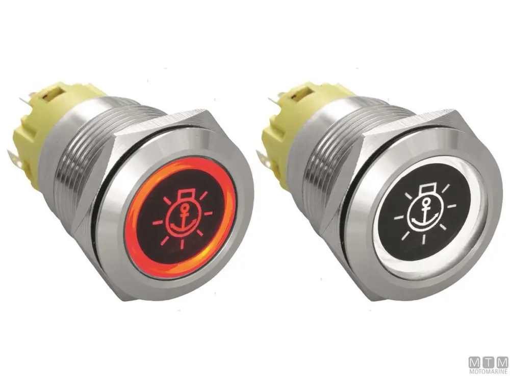 INTERRUTTORE A PULSANTE INOX (ON)-OFF LABEL 5A 5 TERMINALI Popolare