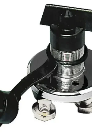 Staccabatteria in policarbonato nero con corpo in acciaio inox AISI 316 e coperchio stagno, chiave antispruzzo in ottone nichelato - Omologato CE, dispositivo obbligatorio per cavo positivo. Prezzo Di Fabbrica