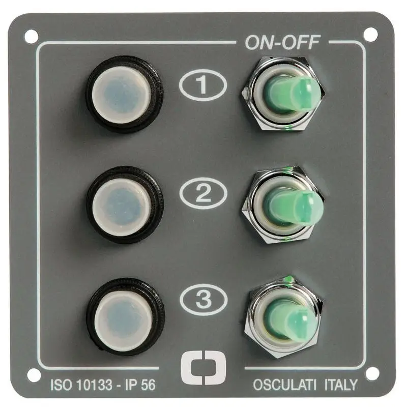 Compra Online Pannello Nautico 3 Interruttori Riarmabili con Grado di Protezione IP56 e Fusibili Automatici - Interruttori Luminosi e Copertura in Alluminio Verniciato