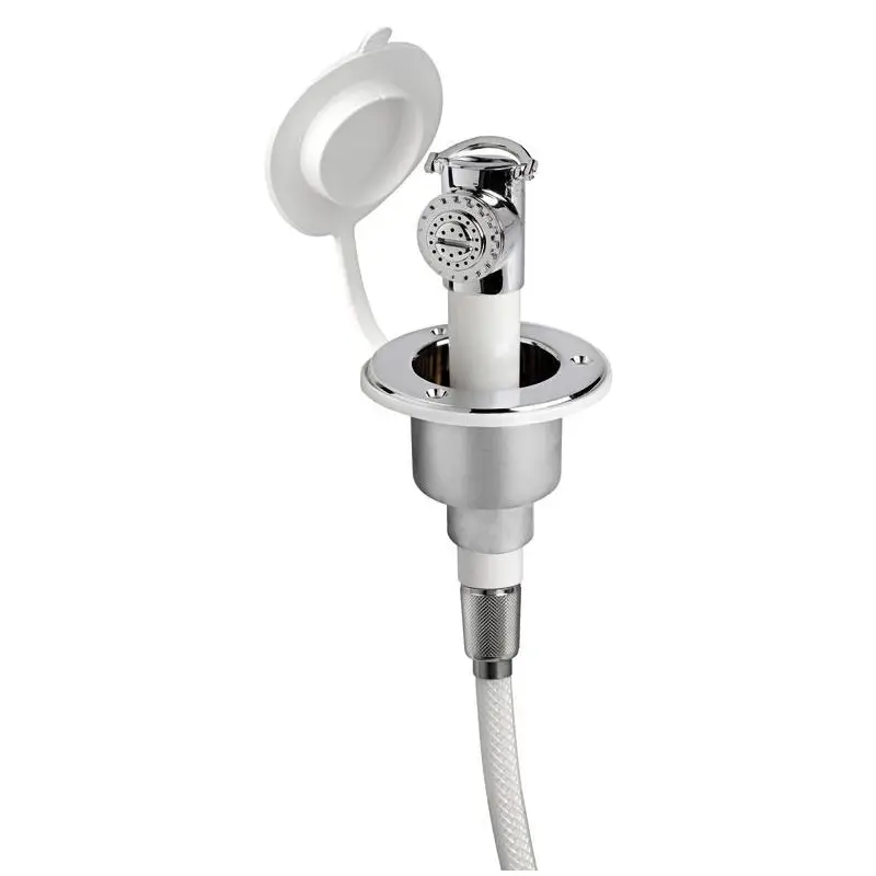 Prezzo Basso Doccia a pulsante cromata con tubo PVC 2,5 m per imbarcazioni, supporto ad incasso in ottone resistente agli UV e cappuccio impermeabile in PVC bianco