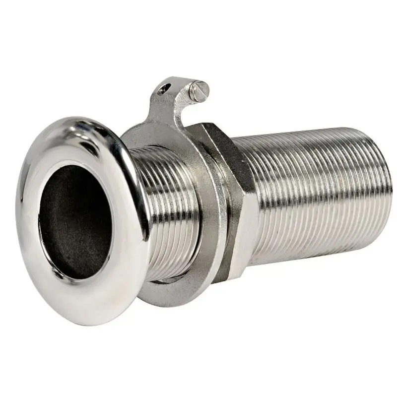 Scarico a mare in inox 1 1/4" x 112 mm con anello di collegamento di massa - Lucidato a specchio per nautica Ordina Subito