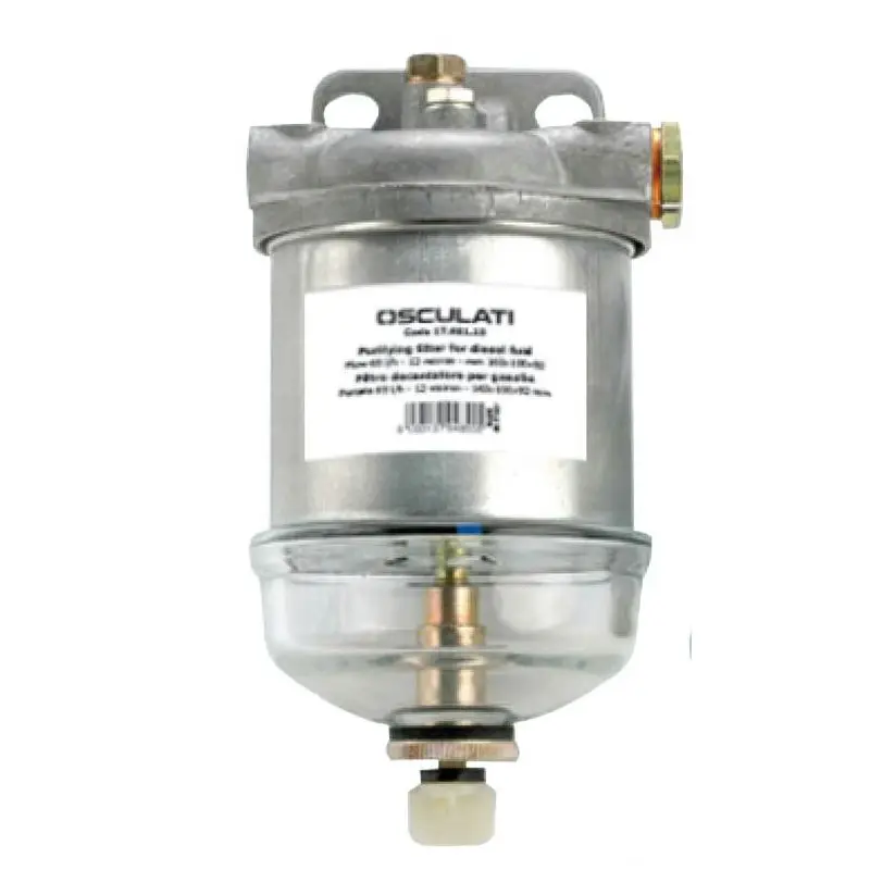 Filtro Gasolio Coppa in Vetro 65 l/h con Cartuccia Intercambiabile e Spurgo Inferiore - Filtraggio 12 Micron per Barche e Nautica Di Tendenza