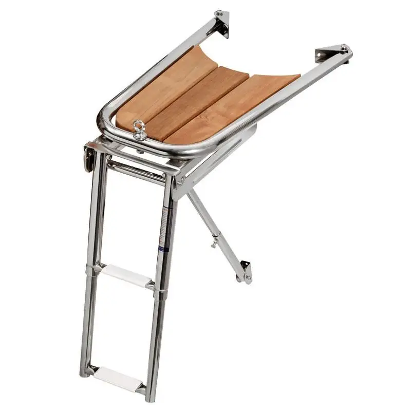 Ultimissimo Modello Delfiniera in teak con scaletta in acciaio inox AISI 316 lucidato a specchio e puntone di sostegno regolabile - Perfetta per la nautica e barche