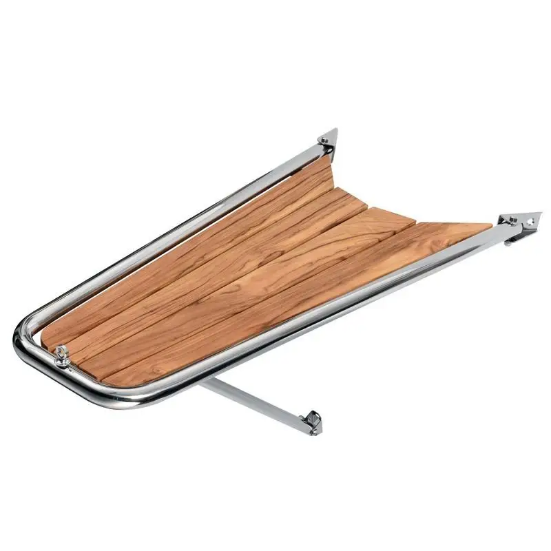Promozione Esclusiva Delfiniera in Acciaio Inox AISI 316 con Grigliato in Teak - Design Semplice e Puntone di Sostegno Regolabile Ø 32 mm