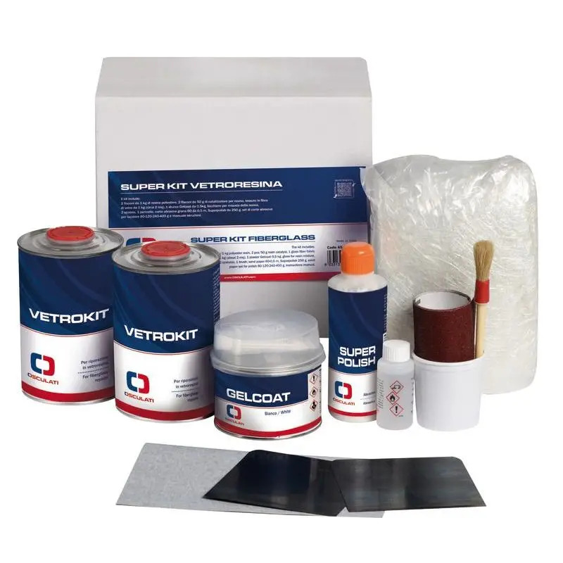 Superkit Vetriresina per Riparazioni Nautiche - Kit Completo con Resina, Catalizzatori, Fibra di Vetro e Strumenti di Lavoro per Professionisti della Nautica Prezzo Conveniente