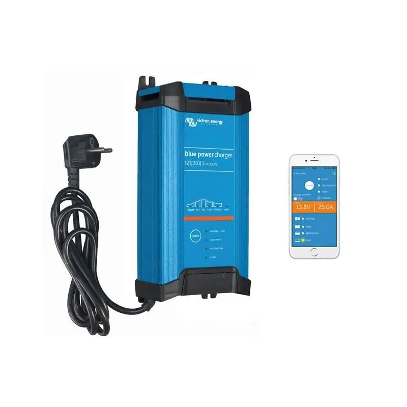Esclusivo Caricabatterie Victron Energy IP22 con connessione Bluetooth, 6 stadi di carica, adattamento microprocessore, protezioni multiple, adatto a ogni tipo di batteria.