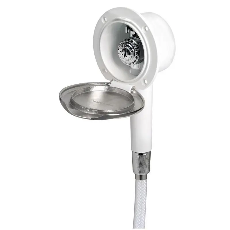Doccia Nautica Classic Evo Inox con Tubo in PVC da 2,5 m - Design Elegante in Ottone Cromato e Vano Bianco Resistente agli UV Più Venduto