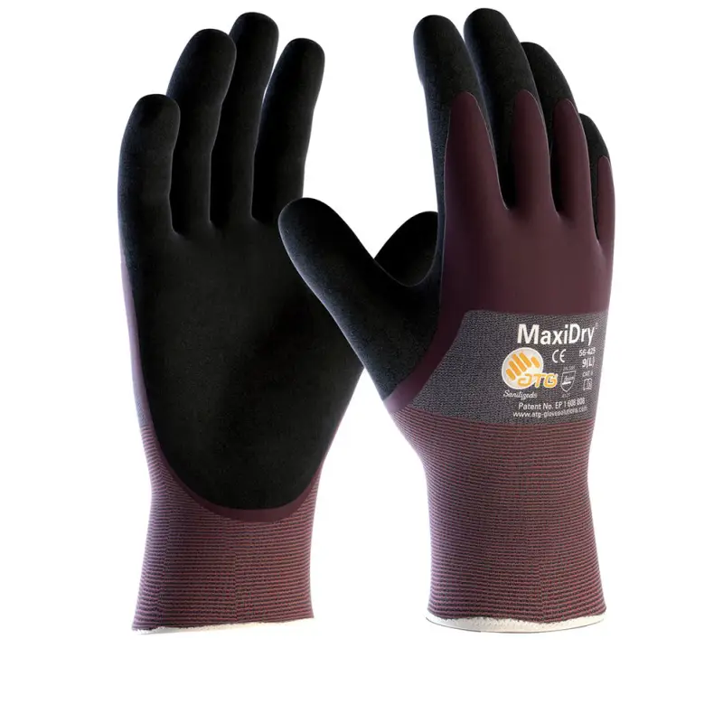 Guanti Maxidry Tg. 9 - Guanti da Lavoro Antiscivolo Viola/Nero per Ambienti Umidi e Protezione dagli Oli, Lunghezza 25 cm Promozione