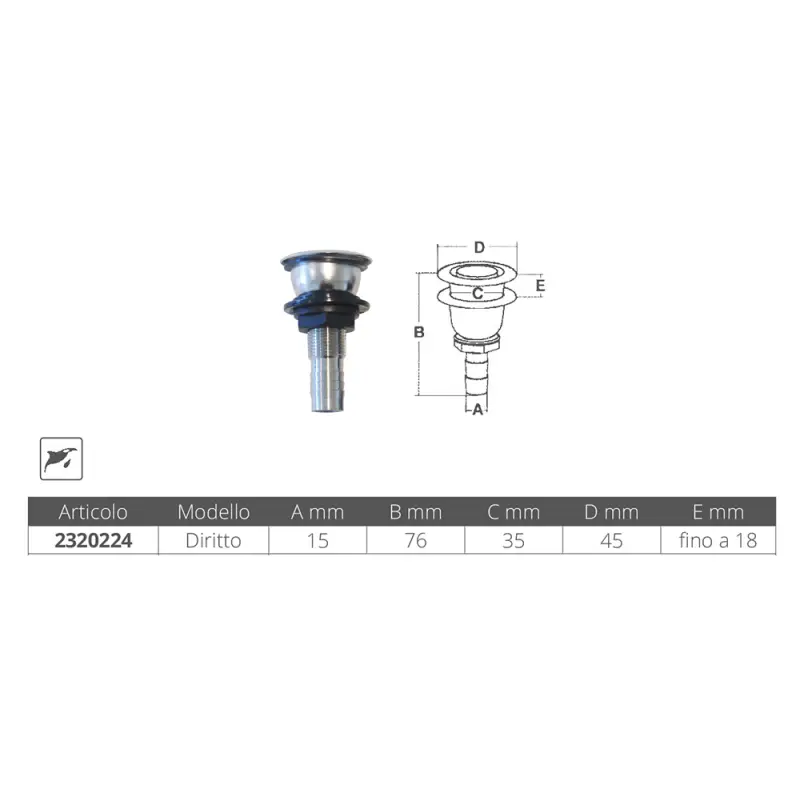 Pagamento Sicuro Sfiato Serbatoio Inox-Nylon Dritto Ø 15mm con Portagomma - Acciaio INOX AISI 316 e Nylon per Installazione Filo Barche e Nautica