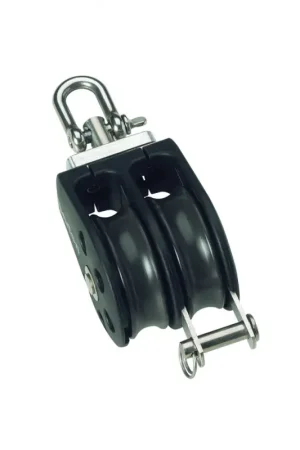 Popolare Bozzello Doppio Girevole con Arricavo - Ø Cima Max 8 mm, Carico Lavoro 355 kg - Puleggia 30 x 12 mm, Lunghezza 84 mm - SERIE 1BOZZELLO DOPPIO GIREVOLE CON ARRICAVO