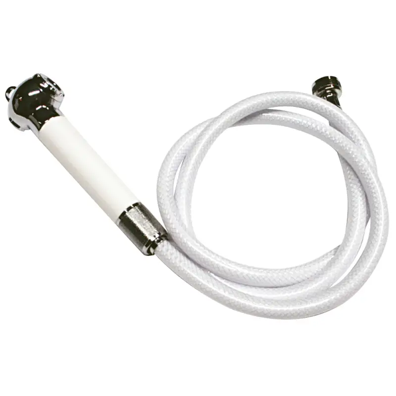 Subito Disponibile Doccia Nautica con Tubo da 2 metri - Manico in Plastica Bianca e Ottone Cromato con Pulsante Push-Off