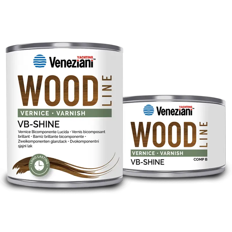 Saldi Vernice Trasparente Bicomponente VB-Shine 0,75 lt - Lucida per Legno e Superfici Nautiche con Elevata Resistenza all'Abrasione e Brillantezza Duratura