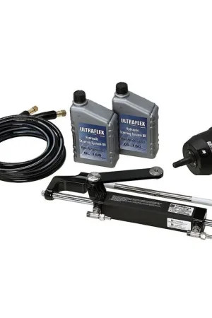 Affare Kit Timoneria Completo HYTECH-OBF/M-90 Ultraflex con Pompa UP20F, Cilindro Bilanciato UC95-OBF1, Tubo Flessibile da 9m e 2 Litri di Olio Idraulico per Imbarcazioni