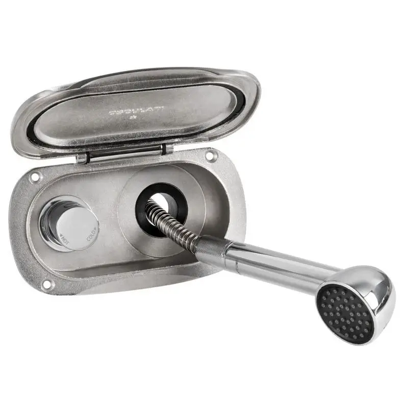 Direttamente Dal Produttore Box doccia Elissa con miscelatore e doccia Keji II Continuum Flow, acciaio inox AISI 316, sportello autoreggente, doccetta in ottone cromato. Ideale con palo Rocky 15.480.20.