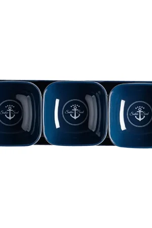 Affare Set Aperitivo "Sailor Soul" in Melamina - 4 Pezzi Design Martellato Blu Navy e Bianco - 27x9 cm, BPA Free e Lavabile in Lavastoviglie