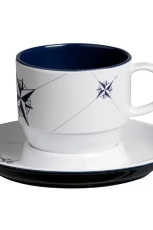Pagamento Sicuro Set da Colazione Northwind - 6 Pezzi in Melamina con Anello Antiscivolo - Ø 7,2 cm x 7,8 h - Colori Blu Navy e Bianco - Lavabile in Lavastoviglie