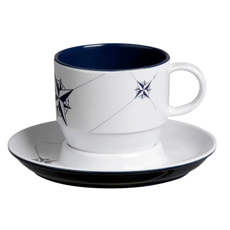 Pagamento Sicuro Set da Colazione Northwind - 6 Pezzi in Melamina con Anello Antiscivolo - Ø 7,2 cm x 7,8 h - Colori Blu Navy e Bianco - Lavabile in Lavastoviglie