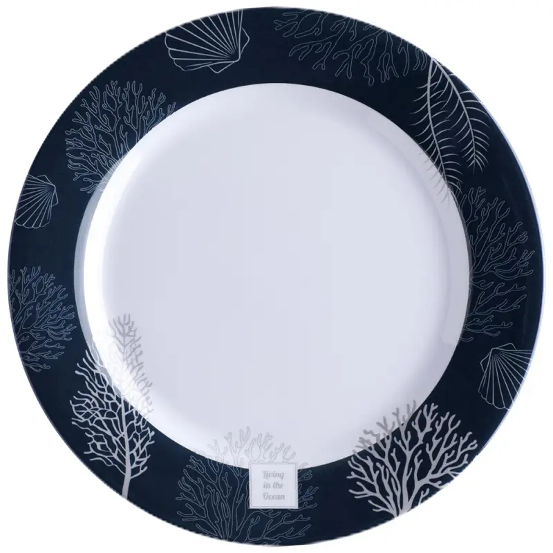 Set di 6 Piatti Piani Ø 25 cm Serie Living in Melamina - Design Coralli e Conchiglie, Antiscivolo, Lavabili in Lavastoviglie Bestseller