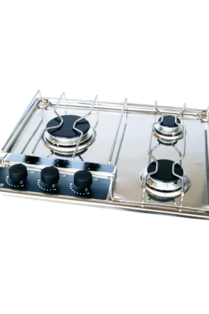 Piano Cottura Nautico a Tre Fuochi in Acciaio Inox Lucidato - Gas Butano/Propano con Termocoppia di Sicurezza - Omologato CE/USCG Sconto