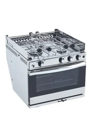 Must-Have Cucina Nautica in Acciaio Inox Bretagna - 3 Fuochi, Forno e Grill, Design Compatto con Sicurezza Integrata per Barche