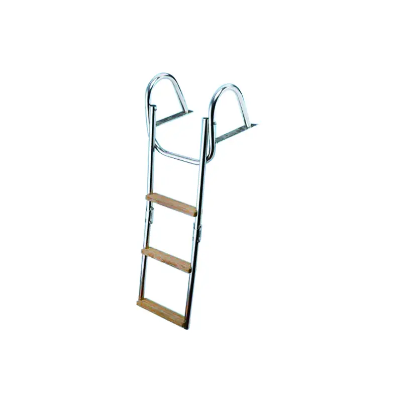 Scaletta Inox Ribaltabile a 4 Gradini in Acciaio AISI 316 con Gradini in Legno e Maniglioni di Risalita per Plancetta Nautica Occasione Imperdibile