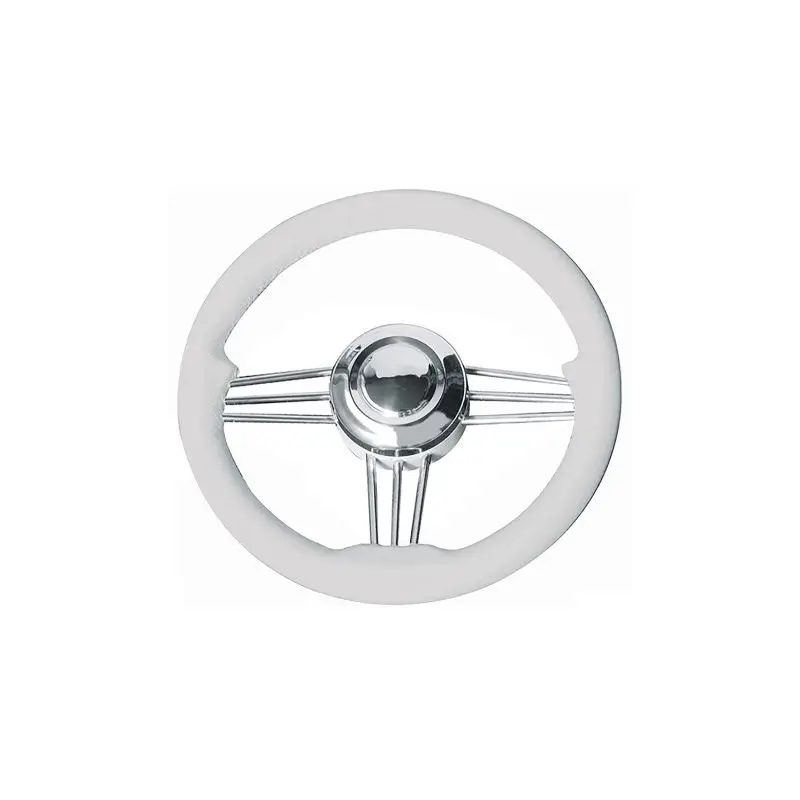 Ruota Timone T14 Bianca Ø 350 mm - Volante 9 Razze in Acciaio Inox Lucidato con Impugnatura in Poliuretano Morbido e Inclinazione 7° Non Perdere