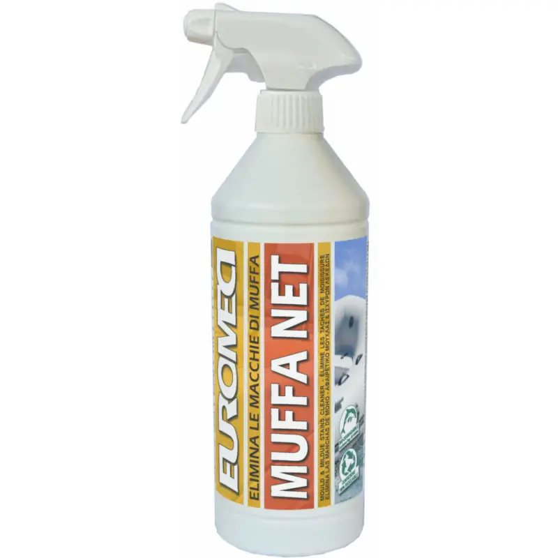 Soddisfatti O Rimborsati Muffa Net LT. 0,75 - Spray per la rimozione di macchie di muffa da cuscinerie in similpelle, gommoni e vetroresina, flacone con spruzzatore.