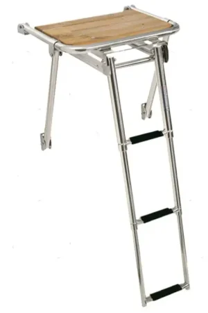 Super Prezzo Plancia Teak e Acciaio Inox 450x390mm con Scaletta 3 Gradini
