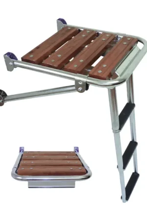 Plancetta di poppa inox Ø 25 mm legno grezzo scaletta a scomparsa Spedizione Espresso